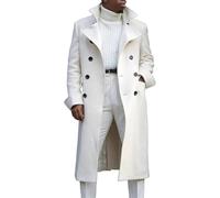 LLECDASEUI Men's British Style Double Breasted Heavyweight Mid Long Wool Pea Coat (XXL,A-White)