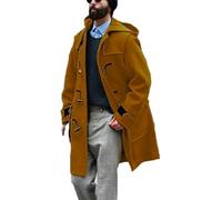 LLECDASEUI Men's Long Toggle Duffle Coat Wool Blend Hooded Toggle Duffle Coats Warm Work Windbreaker Jacket (Brown,XL)