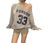 LLECDASEUI Off-Shoulder Sweatshirt for Women, Oversized Graphic Long Sleeve Pullover Womens Sweatshirt, Casual Fall Sweatshirts (Grey,S)