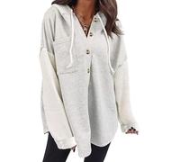 LLECDASEUI Oversized Sweatshirts for Women Loose Fit Casual Long Sleeve Button Hooded Sweatshirt Hoodie with Pocket (M,Grey)