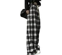 LLECDASEUI Plaid Pants for Women Baggy Y2k Goth Pants Wide Leg Alt Emo Scene Pants Alternative Clothing Hip Hop Teens Streetwear (S,Black)