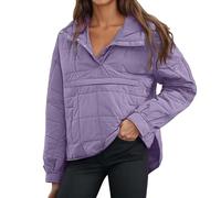 LLECDASEUI Quilted Puffer Jacket Women Lightweight Pullover Hoodie Warm Winter Down Quarter Button Casual Padded Coats (Purple,14)