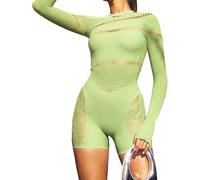 LLECDASEUI Sexy Club Outfits for Women One Piece Mini Bodycon Lingerie Fishnet Dress Clubwear Rave Party Night Out (Green,One Size)