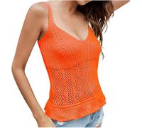 LLECDASEUI Sexy Knitted Camisole Tops for Women, Summer V Neck Sleeveless Cami Tank Tops, Teen Girls Fashion Solid Shirts Vest (S,Orange)