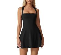 LLECDASEUI Square Neck Tennis Dress for Women Sleeveless Stretchy Golf Sporty Mini Dresses Sexy Exercise Dresses with Built-in Shorts, black, S