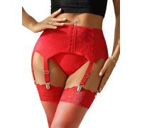 LLECDASEUI Stretchy Suspender Belt Plus Size Sexy Holder Lace Garter Belt for Thigh High Stockings Vintage Lingerie Set with 6 Wide Straps Metal Clip Uk 8-22 (Red,L)