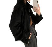 LLECDASEUI Suede Jacket Y2k Outerwear Brown Faux Leather Cropped Jacket Women Fall Fashion 2025 Trendy Crop Blazers (L,Black)