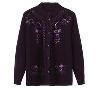 LLECDASEUI Thick Warm Grandma Winter Sweater Cardigan - Women'S Cashmere Coat Middle-Aged Elderly Mother Knitted Jacket, Classic Chunky Winter Old Lady Knitwear (3XL,Purple)