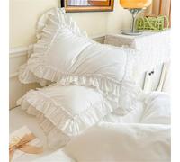 LLECDASEUI Vintage French Pillowcases - 20"X30" Ruffles Cotton Lace Pillow Shams, Victorian Country Girl Pillow Covers with Envelope Closure (1pcs,White)