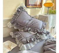 LLECDASEUI Vintage French Pillowcases - 20"X30" Ruffles Cotton Lace Pillow Shams, Victorian Country Girl Pillow Covers with Envelope Closure (2pcs,Grey)