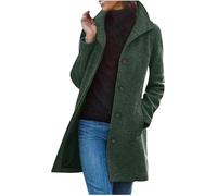 LLECDASEUI Winter Coats for Women Wool Blend Pea Coat Single Breasted Stand Collar Casual Trench Coat Overcoat with Pockets (S,Dark green)