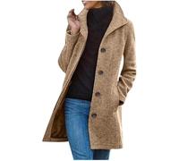 LLECDASEUI Winter Coats for Women Wool Blend Pea Coat Single Breasted Stand Collar Casual Trench Coat Overcoat with Pockets (S,Khaki)