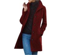 LLECDASEUI Winter Coats for Women Wool Blend Pea Coat Single Breasted Stand Collar Casual Trench Coat Overcoat with Pockets (S,Burgundy)