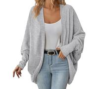 LLECDASEUI Women Batwing Sleeve Sweater Cardigan Soft Knit Coats Open Front Cocoon Sweaters Casual Loose Cardigans Outerwear (S,01-Grey)