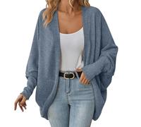 LLECDASEUI Women Batwing Sleeve Sweater Cardigan Soft Knit Coats Open Front Cocoon Sweaters Casual Loose Cardigans Outerwear (M,01-Blue)