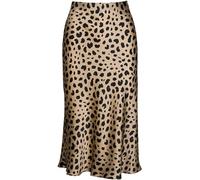 LLECDASEUI Women Leopard Print Skirt High Waist Hidden Elasticized Waistband Satin Silky Work Midi Skirts (Leopard Print,S)