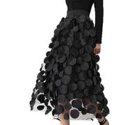 LLECDASEUI Women Tulle Polka Dot Skirt 3D Elastic Waist Mesh Flowy A-Line Midi Skirts Layered Bubble Skirts Wedding Halloween Party Outfit (One Size,Black)