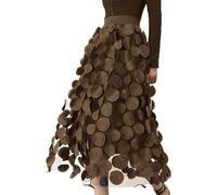 LLECDASEUI Women Tulle Polka Dot Skirt 3D Elastic Waist Mesh Flowy A-Line Midi Skirts Layered Bubble Skirts Wedding Halloween Party Outfit (One Size,Coffee)