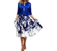 LLECDASEUI Women's Boho Floral Print 2 Piece Set Flowy Midi Dress with Short Jacket Sleeveless Wedding Guest Dresses for Women (M,Blue-A)