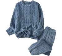 LLECDASEUI Womens Cable Knit Pajama Sets Fluffy Fleece Pullover Pants Soft Lounge Sets Winter Pajamas Sleepwear (Blue)