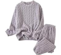 LLECDASEUI Womens Cable Knit Pajama Sets Fluffy Fleece Pullover Pants Soft Lounge Sets Winter Pajamas Sleepwear (Purple)