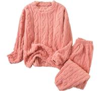LLECDASEUI Womens Cable Knit Pajama Sets Fluffy Fleece Pullover Pants Soft Lounge Sets Winter Pajamas Sleepwear (Red)