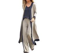 LLECDASEUI Women's Casual 3 Piece Lounge Sets Splicing Tank Tops Long Sleeve Cardigan Wide Leg Pants Sweatsuit