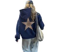 LLECDASEUI Women's Cheetah Leopard Star Hoodie Graphic Print Fleece Y2k Oversized Hooded Sweatshirt, Blue-A, S
