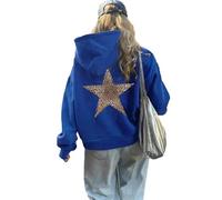 LLECDASEUI Womens Cheetah Leopard Star Hoodie Graphic Print Fleece Y2k Oversized Hooded Sweatshirt (Blue-b,L)