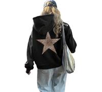 LLECDASEUI Womens Cheetah Leopard Star Hoodie Graphic Print Fleece Y2k Oversized Hooded Sweatshirt (Black,L)
