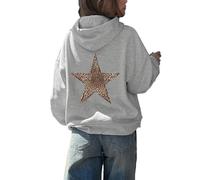 LLECDASEUI Womens Cheetah Leopard Star Hoodie Graphic Print Fleece Y2k Oversized Hooded Sweatshirt (Grey,M)
