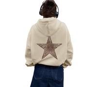 LLECDASEUI Womens Cheetah Leopard Star Hoodie Graphic Print Fleece Y2k Oversized Hooded Sweatshirt (Khaki,L)