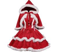 LLECDASEUI Women's Christmas Dress Skirt - Hooded Cloak Match Halter Dress Suit Cute Lolita Cosplay Costume Christmas Skirt Set (M,Red)