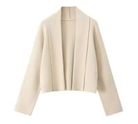 LLECDASEUI Womens Cropped Cardigan Open Front Shawl 2024 Fall Trendy Long Sleeve Sweater Jacket (Beige,L)