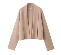 LLECDASEUI Womens Cropped Cardigan Open Front Shawl 2024 Fall Trendy Long Sleeve Sweater Jacket (Khaki,S)