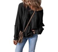 LLECDASEUI Womens Fashion Waffle Knit Sweatshirt Casual Crewneck Long Sleeve Reverse Seam Pullover Sweatshirts (S,Black)