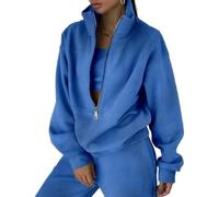 LLECDASEUI Womens Full Set Lounge Wear Sets 2 Piece Outfits Ladies Fleece Tracksuits Comfort Long Sleeve Activewear Zip Coat Tops Trousers Fashion Casual Thermal Autumn Winter Tracksuit (Blue,L)