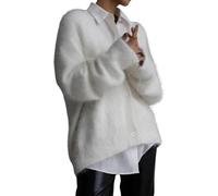 LLECDASEUI Womens Fuzzy Cardigan Sweater V Neck Long Sleeve Button Down Slouchy Furry Knit Sweaters 2024 (White,M)