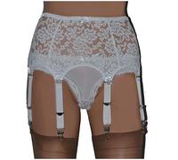 LLECDASEUI Womens High-waisted Floral Lace Suspender Belt Stretch Garter Belt Soft Lingerie Sets with 4 Wide Straps and Sturdy Metal Clips for Stocking UK Size 8-22 (White,M)