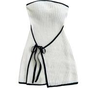 LLECDASEUI Women's Knitted Strapless Dress Wrap Tie Front Sleeveless Bodycon Mini Tube Dresses (White,M)