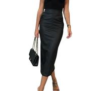 LLECDASEUI Womens Long Faux Leather Skirt Bodycon High Waist Slim Pencil Tummy Control Midi Skirt with Pockets (Black,M)