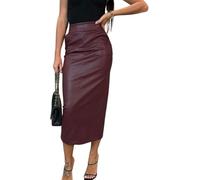 LLECDASEUI Womens Long Faux Leather Skirt Bodycon High Waist Slim Pencil Tummy Control Midi Skirt with Pockets (Red,XL)