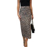 LLECDASEUI Womens Long Faux Leather Skirt Bodycon High Waist Slim Pencil Tummy Control Midi Skirt with Pockets (Leopard,L)