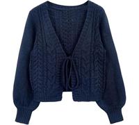 LLECDASEUI Women's Long Sleeve Tie Front Cardigan Sweaters V Neck Knitted Fall Winter Outerwear Tops (Blue,M)