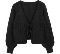 LLECDASEUI Women's Long Sleeve Tie Front Cardigan Sweaters V Neck Knitted Fall Winter Outerwear Tops (Black,L)