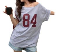 LLECDASEUI Womens One Shoulder Y2k Graphic T-shirts Short Sleeve Number Print Asymmetrical Top Jersey E-Girl Tees (M,Grey)