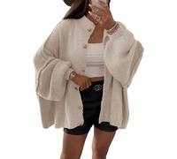 LLECDASEUI Womens Oversized Cardigans Long Lantern Sleeve Button Down Chunky Knit Loose Fall Sweater Coats (Beige,S)