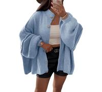 LLECDASEUI Women's Oversized Cardigans Long Lantern Sleeves Button Down Chunky Knit Loose Autumn Pullover Coats, blue, L