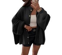 LLECDASEUI Women's Oversized Cardigans Long Lantern Sleeves Button Down Chunky Knit Loose Autumn Pullover Coats, black, L