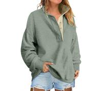 LLECDASEUI Womens Oversized Sweatshirt Casual Snap Stand Collar Long Sleeve Pullover Tops Fall Travel Outfits (Green,S)